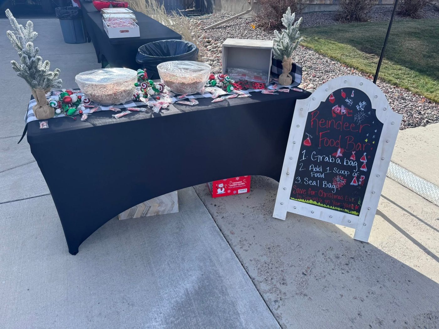 The Reindeer Food Bar table set up outside